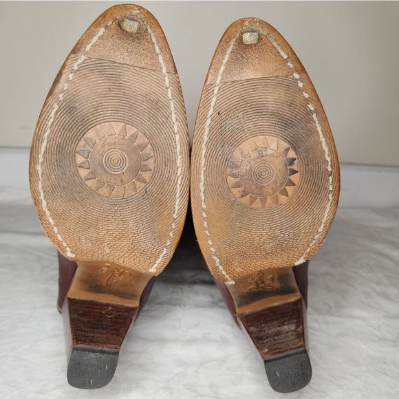 Vintage burgundy leather western pirate heel boots - Picture 11 of 13